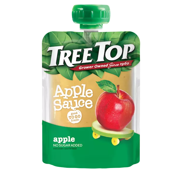 Stand up Tree Top applesauce pouch with fitment and clear window