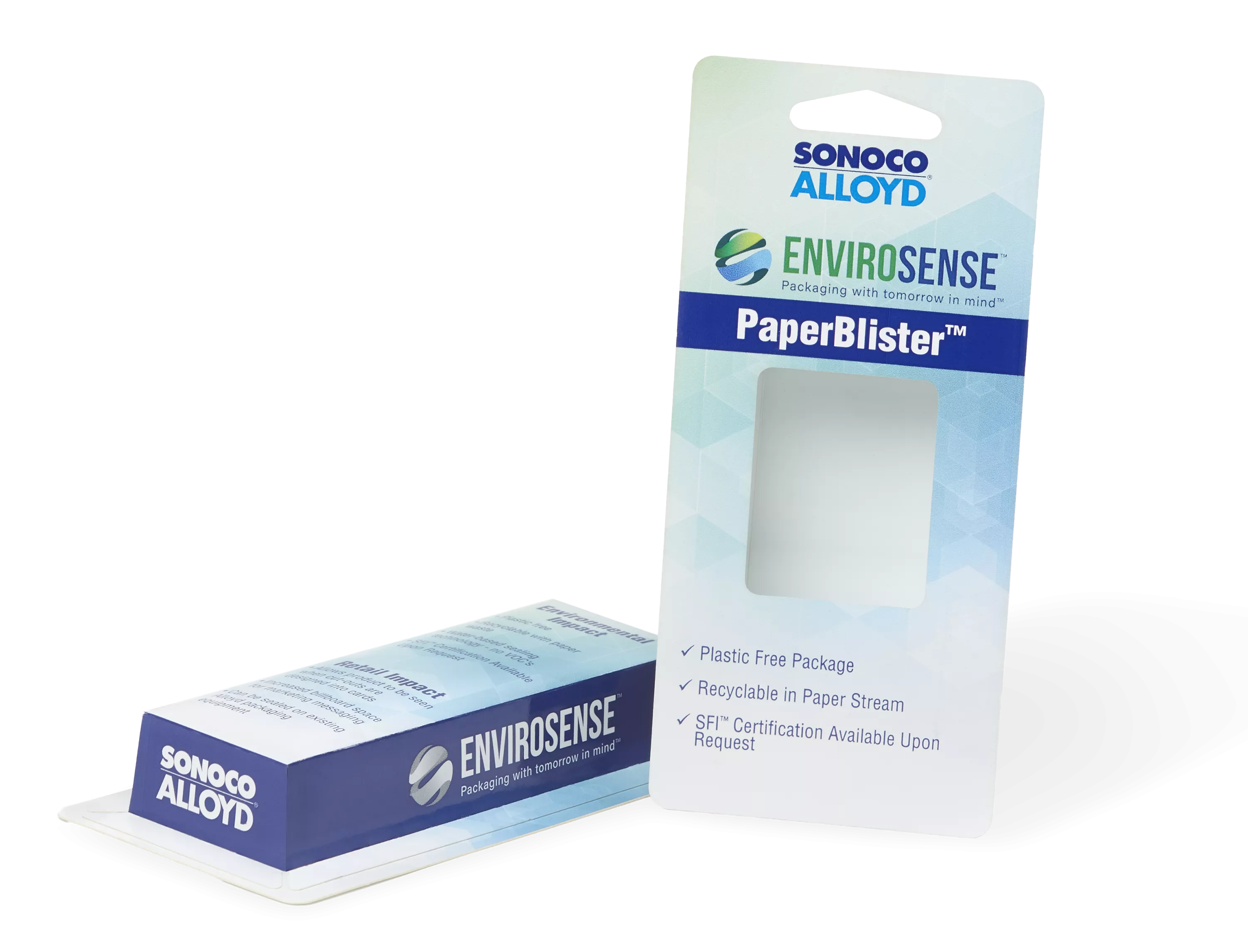 PaperBlister All-Paper PaperBlister Package standing up and laying flat