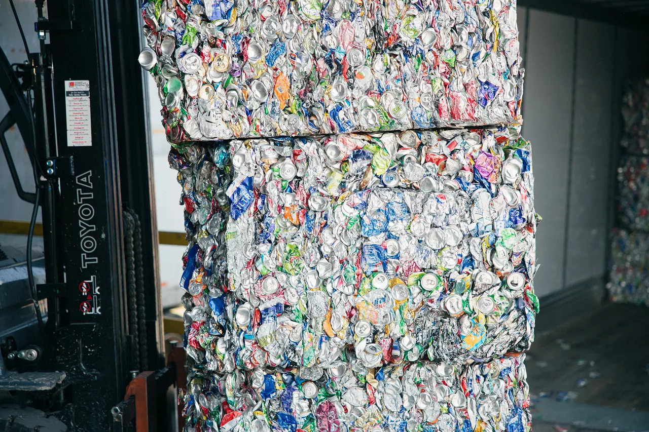 Baled aluminum cans.