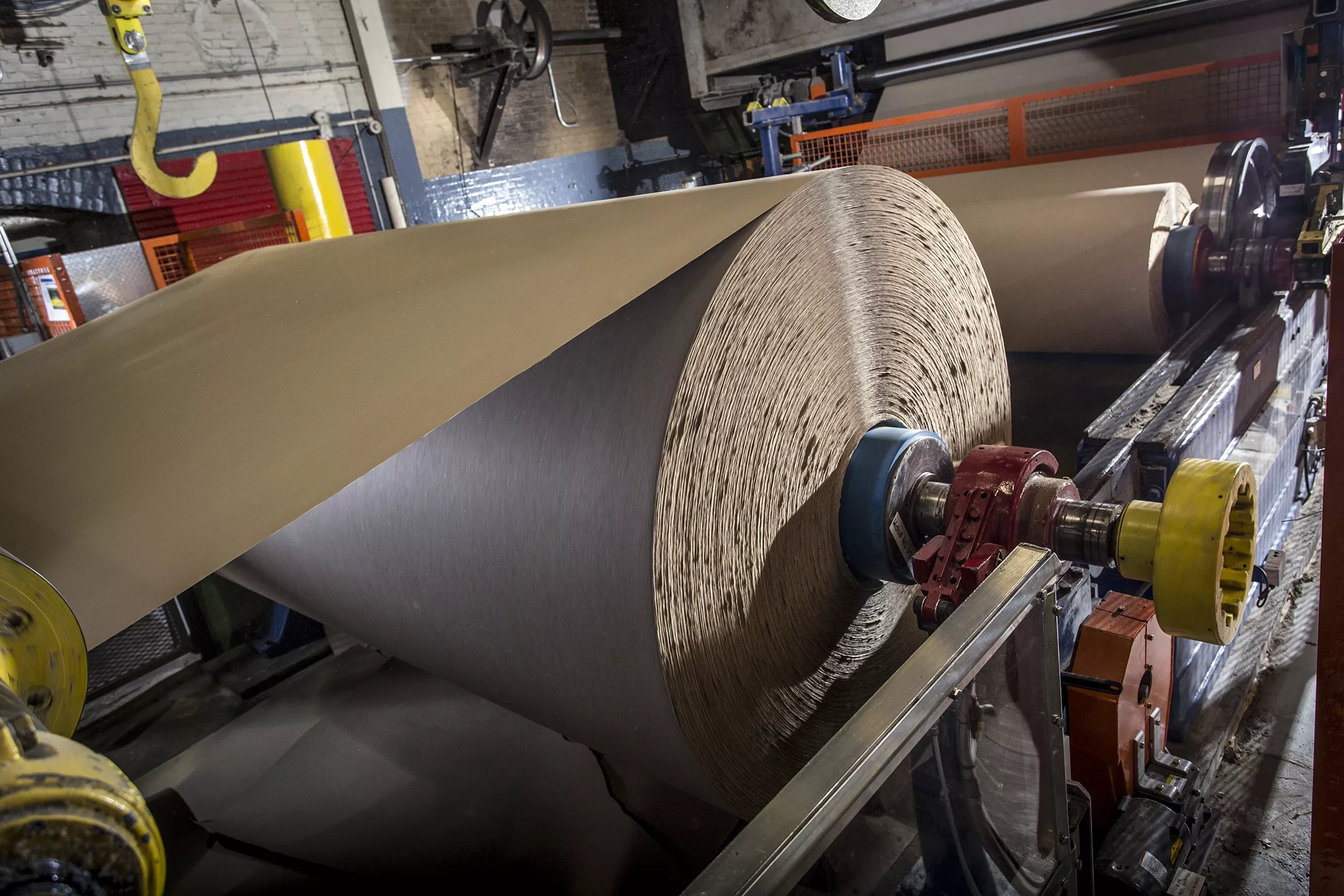 Paper roll in a manufacturing plant.