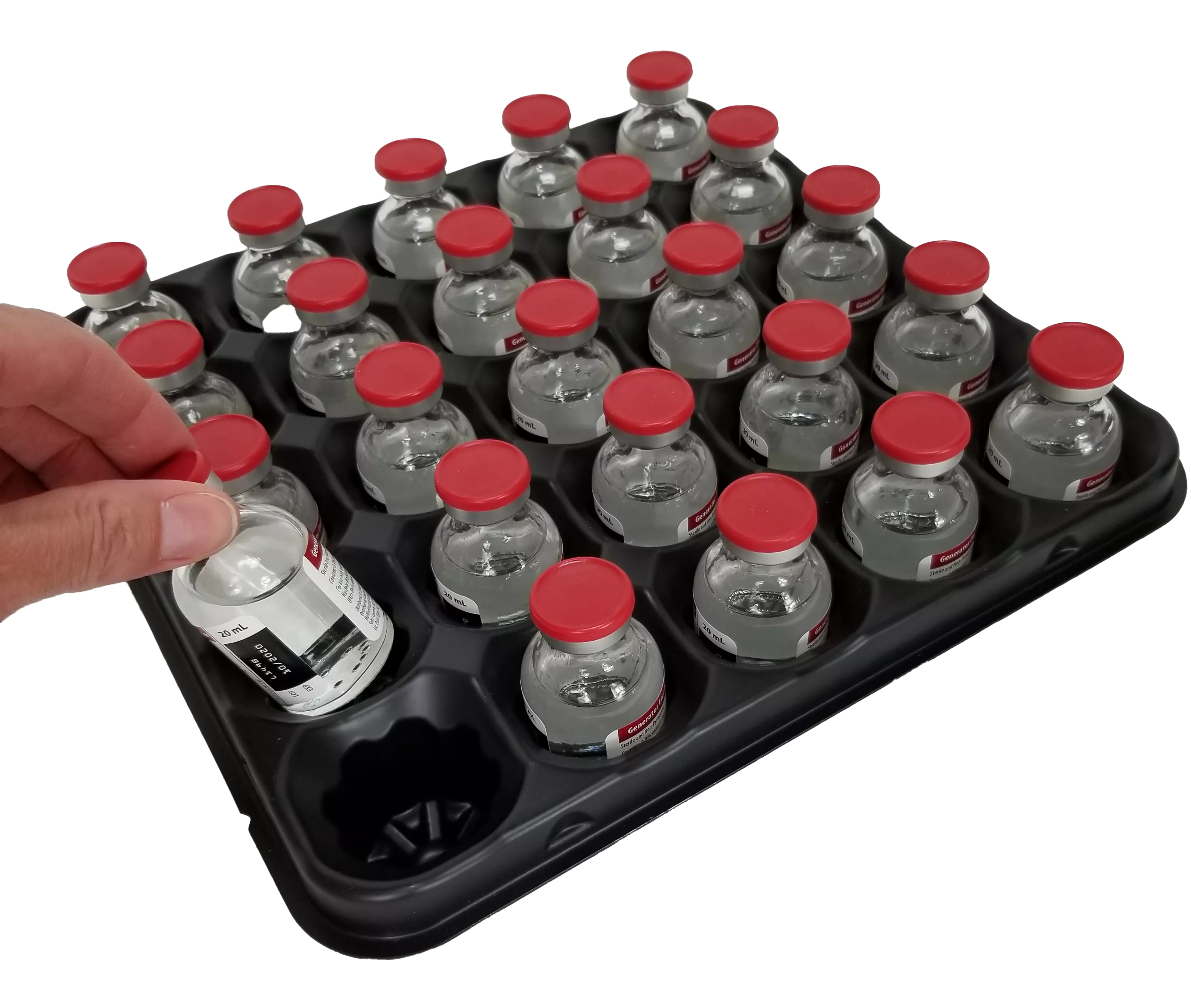 plastic trays formed around glass vials to protect them during transportation