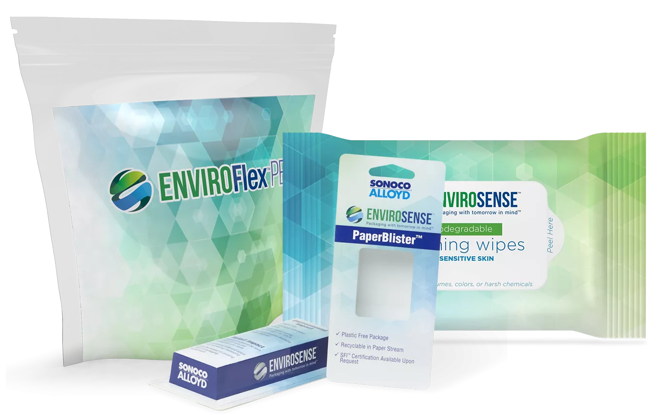 Pouch, blister pack and wipe container packaging