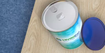 Blue EnviroCan sitting on table
