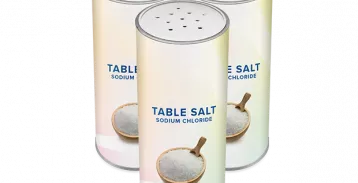 3 paper cans of salt with the lids removed to show the top metal shakers