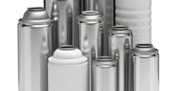 Grouping of aerosol cans with no lids of varied heights and capacities