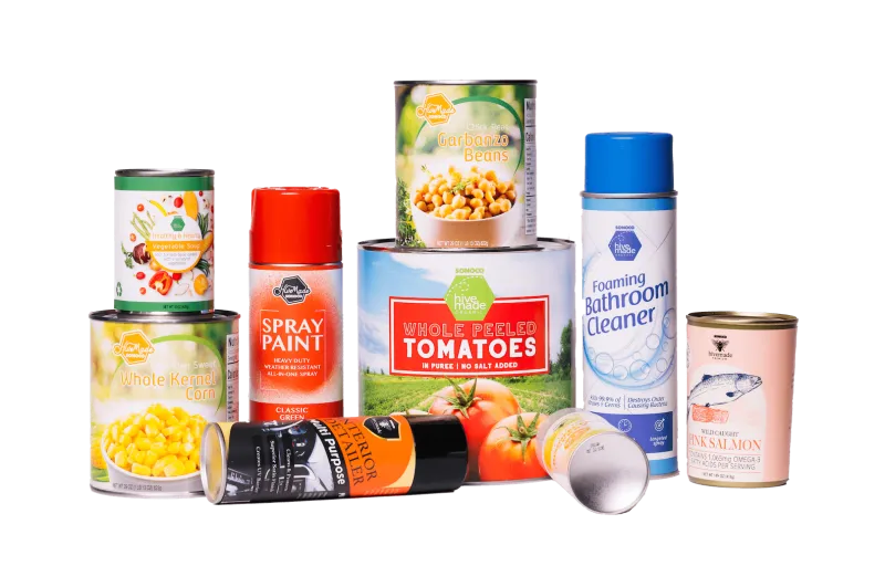 Variety of metal food and aerosol cans