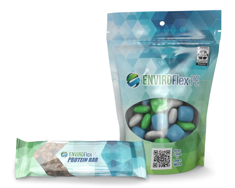 EnviroFlex PE stand up pouch and protein bar packaging
