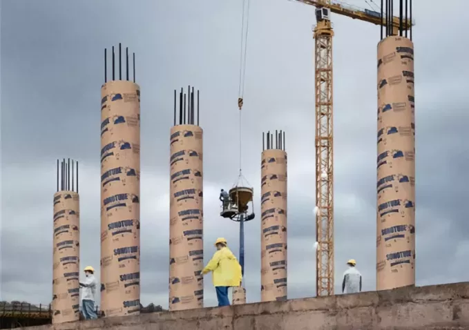 Sonotube round concrete forms in use on a job site