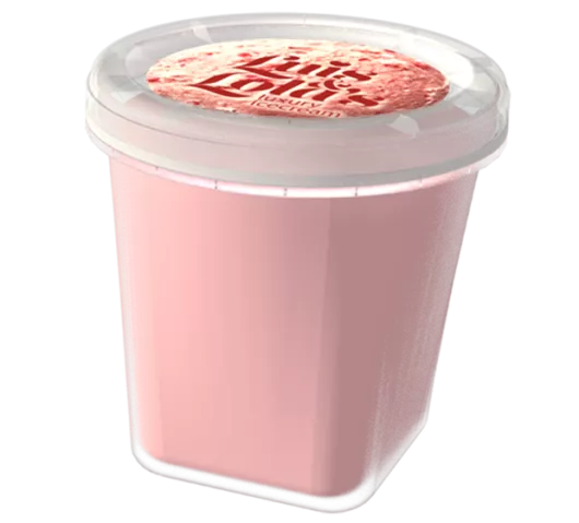 Clear injection molded ice cream container with a top IML label that says Lola's